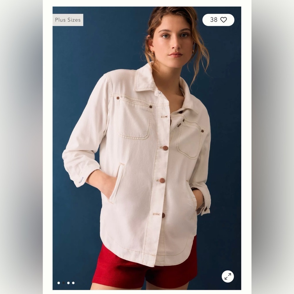 ANTHROPOLOGIE PILCRO Denim Shirt Jacket Ivory Size XS Oversized